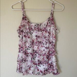 White House Black Market Pink and Purple Floral Top Size Small